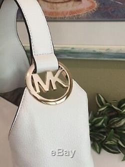 Michael Kors Fulton Large Hobo Shoulder Bag Purse Mk White Leather Gold $398