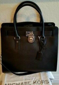 Michael Kors Hamilton Large Ns Black Silver Saffiano Leather Tote Bag Nwt