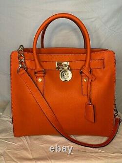 Michael Kors Hamilton Large Ns Orange Saffiano Leather Tote Bag Purse