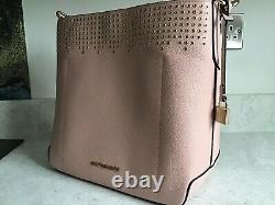 Michael Kors Hayes Large Leather Bucket Shoulder Tote Bag Pink Gold Tone New