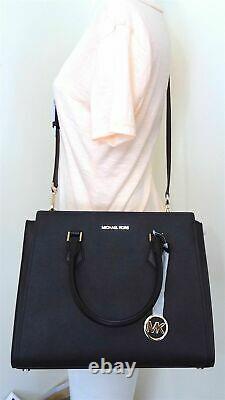 Michael Kors Hope Large Black Saffiano Leather Satchel Messenger Crossbody Bag