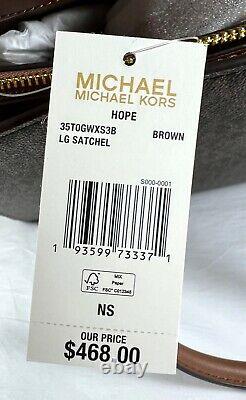 Michael Kors Hope Large Brown MK Signature Satchel Messenger Crossbody Bag