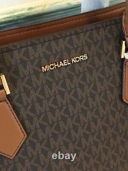 Michael Kors Hope Large Satchel Shoulder Bag Tote Purse Mk Brown Logo Leather