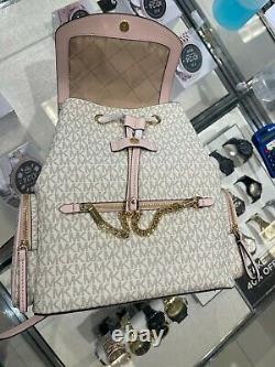 Michael Kors Jet Set Item Large Chain Backpack Mk Signature Vanilla Pink