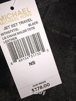 Michael Kors Jet Set Travel Large Chain Shoulder Tote Bag Black Leather $378