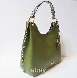 Michael Kors Joan Large Slouchy Shoulder Hobo Leather Bag Green Exotic Accents