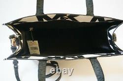 Michael Kors Kenly Large Graphic Logo Tote Satchel Bag Mk White Black