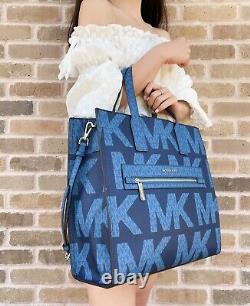 Michael Kors Kenly Large North South Tote Graphic Logo MK Crossbody Blue