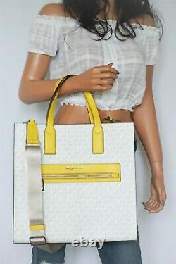 Michael Kors Kenly Large Ns Tote Satchel Bag Pvc Leather Mk White Yellow