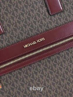 Michael Kors Kenly Large Ns Tote Shoulder Bag Satchel Brown Logo Merlot Leather