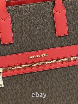 Michael Kors Kenly Large Ns Tote Shoulder Bag Satchel Brown Logo Red Leather