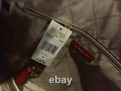 Michael Kors Kenly Large Ns Tote Shoulder Bag Satchel Brown Logo Red Leather