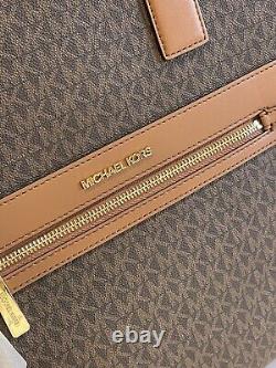 Michael Kors Kenly Large Ns Tote Shoulder Bag Satchel Mk Brown Signature Leather