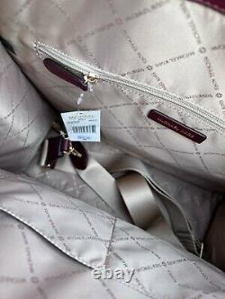 Michael Kors Kenly Large Tote Logo Signature Bag + Wallet Set Brown Merlot