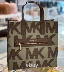 Michael Kors Kenly Large Tote Logo Signature PVC Bag Army Green Multi