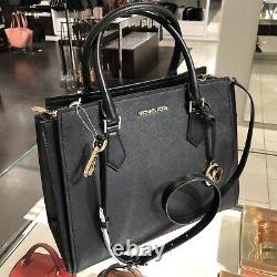 Michael Kors Large Leather Satchel Shoulder Bag Tote Purse Handbag Black Gold MK