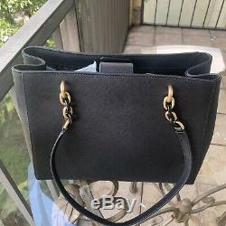 Michael Kors Large Leather Shoulder Tote Handbag Purse Black Bag + Bifold Wallet
