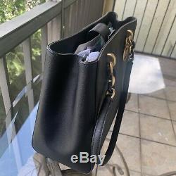 Michael Kors Large Leather Tote Shoulder Handbag Purse Black Bag+ Trifold Wallet