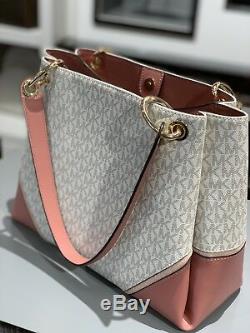 Michael Kors Large Shoulder Tote Leather PVC Handbag bag White Vanilla Pink Gold