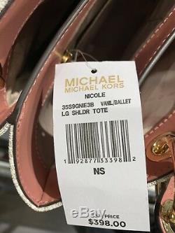 Michael Kors Large Shoulder Tote Leather PVC Handbag bag White Vanilla Pink Gold