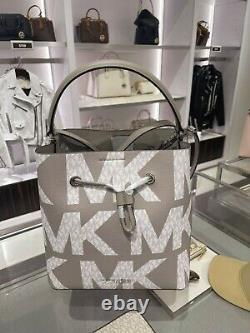 Michael Kors MK Suri Large Graphic Logo Bucket Convertible Backpack Grey White