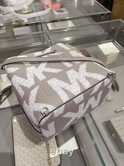 Michael Kors MK Suri Large Graphic Logo Bucket Convertible Backpack Grey White
