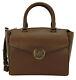 Michael Kors Medium Handbag Brown Leather Top Zip Hudson Satchel Top Handle Bag