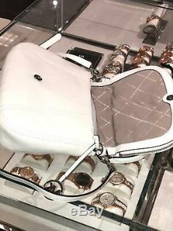 Michael Kors Medium Leather Crossbody Shoulder Handbag Bag Purse White Silver