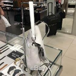 Michael Kors Medium Leather Crossbody Shoulder Handbag Bag Purse White Silver