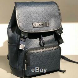 Michael Kors Men Large XL Leather Travel Shoulder School Backpack Bag Blue