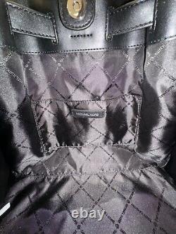 Michael Kors Mina Large Chain Shoulder Pebbled Leather Bag Black/silver