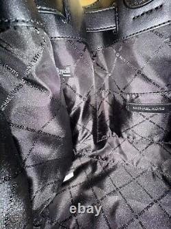 Michael Kors Mina Large Chain Shoulder Pebbled Leather Bag Black/silver