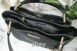 Michael Kors Nicole Large Black/Gold Pebble Leather Shoulder Tote Handbag Purse