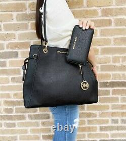 Michael Kors Nicole Large Grab Bag Drawstring Tote Black + Jet Set Wallet