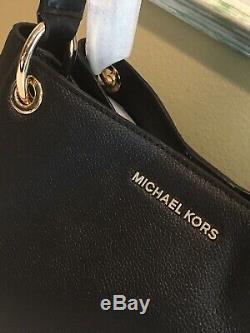 Michael Kors Nicole Large Shoulder Tote Bag Black Leather Gold $448