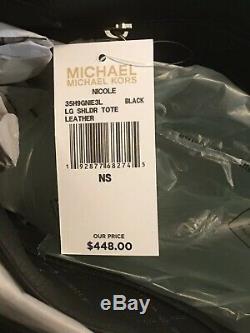 Michael Kors Nicole Large Shoulder Tote Bag Black Leather Gold $448