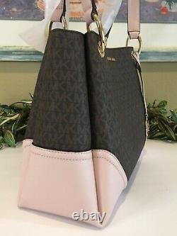 Michael Kors Nicole Large Shoulder Tote Bag Mk Brown Signature Blush Pink $448