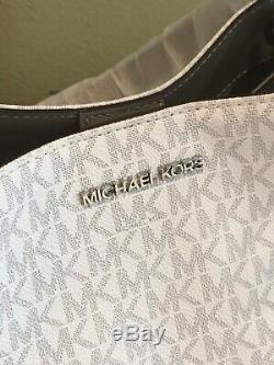 Michael Kors Nicole Large Shoulder Tote Bag Mk White Signature Grey $448