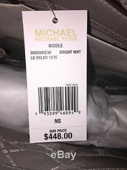 Michael Kors Nicole Large Shoulder Tote Bag Mk White Signature Grey $448