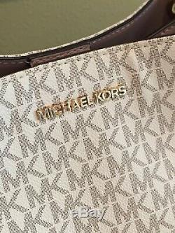 Michael Kors Nicole Large Shoulder Tote Bag Vanilla Signature Blossom Pink $448