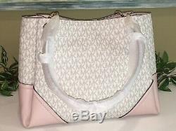 Michael Kors Nicole Large Shoulder Tote Bag Vanilla Signature Blossom Pink $448