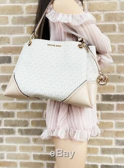 Michael Kors Nicole Large Shoulder Tote Vanilla Signature MK Ballet Pink Handbag