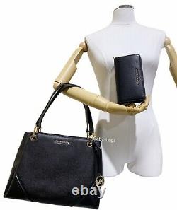 Michael Kors Nicole Large Tote Bag + Jet Set Black Around Zip Wallet Leather