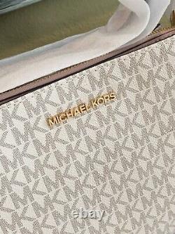 Michael Kors Nicole Triple Compartment Small Crossbody Bag Vanilla Pink Signatur