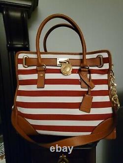 Michael Kors Red And White Striped Hamilton Bag