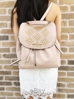 Michael Kors Riley Large Backpack Ballet Pink Gold Studded Drawstring Flap Bag
