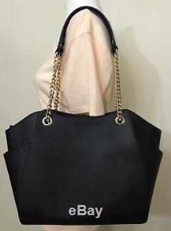 Michael Kors Saffiano Leather Jet Set Travel Chain Shoulder Tote Bag in Black