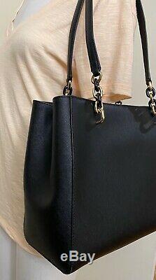 Michael Kors Sofia Black Gold Leather Large Shoulder Tote Bag Purse
