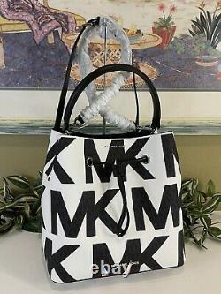 Michael Kors Suri Large Backpack Shoulder Bag Graphic Logo Black White Signature