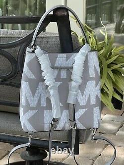 Michael Kors Suri Large Backpack Shoulder Bag Graphic Logo Grey White Signature